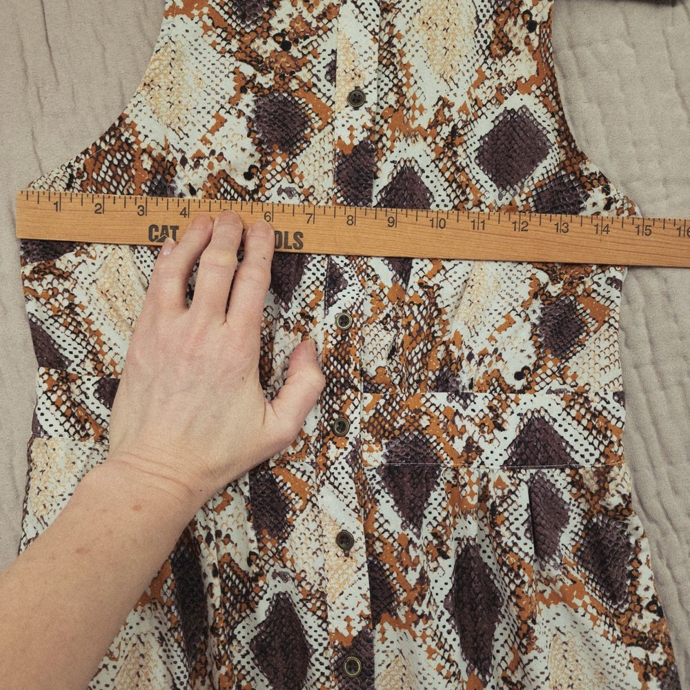 Anthropologie Maeve Maxi Dress 4 Brown Snakeskin Print Tiered Button Front Boho - Picture 7 of 12